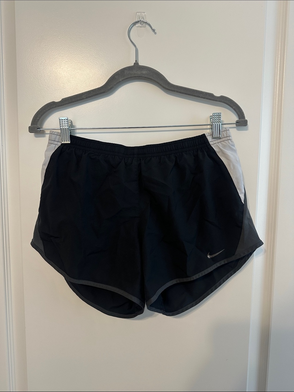 Nike Women's Black Athletic Running Shorts with White Side Panels